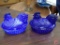 Glass covered chicken dishes, blue, blue/white swirl, and amber, metal wall decoration, ceramic