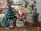 Ceramic lighted Christmas trees 20in and 9in, (2) ceramic cookie jars, candle holders and pedestal