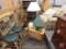 Wood side/end table, (2) table lamps, and (1) floor lamp. 4 pieces