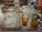 Glassware baskets, (2) amber glass, vases, candy dishes. Contents of 2 boxes