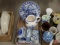 Ceramic and porcelain dishware, cups/saucers, plates, bowls, handled tray, vases, Hall tea pot,