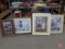 Assortment of framed prints, some matted, picture frames, wall decoration, metal plate tier, hanging