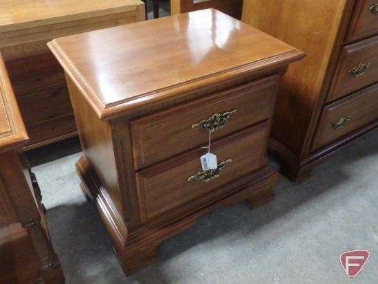 Wood end/side table, two drawers, 24inHx24inWx17inD. Matches lots 375, 377, and 378