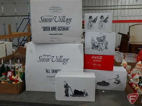 Dept 56 Snow Village pieces, All Saints, Queen Anne Victorian, Bringing Home the Tree, A Tree for