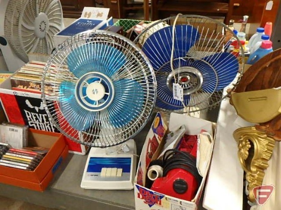 (2) table fans, Tatung and Super Deluxe, and Dirt Devil hand vacuum.