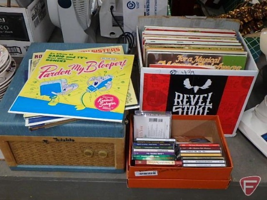 Olympic Hi Fidelity record player, LP vinyl records and CDs, polkas, Christmas/holiday, and