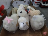 Decorative sheep, woolen and ceramic, elk desk set missing pen, Louisville KY souvenir cream and