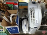 Lasko Cyclone fan and Oreck XL vacuum with attachments