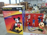 Mickey Mouse items, AT&T telephone, plastic pull-string talking toy, playing cards, belt and