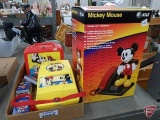 Mickey Mouse items, At&T telephone, plastic lunch boxes, one with matching thermos, playing cards