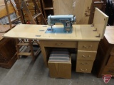 American Home De Luxe Precision Zig Zag sewing machine, made in Japan, in wood cabinet with