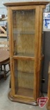 Wood and glass curio cabinet, lighted, glass shelves 72inHx32inWx15inD