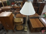 Wood table/stand 30inH and metal floor lamp. 2 pieces