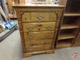 Wood dresser/storage cabinet, 5 drawer, 52inHx38inWx19inD. Matches lots 473 an 475.