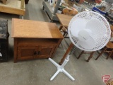 Holmes pedestal fan and wood cabinet, 2 doors, 23inHx29inWx17inD. Both pieces