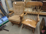 Wood rocking chair and wood glider chair with cushions. Both pieces