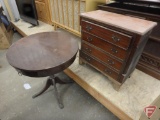Vintage wood occasional table with drawer, 26in, some scratches and wood chest, 4 drawers,