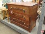 Wood antique Victorian dresser, hand carved, with mirror. Dresser is 3 drawer, 33inHx39inWx18inD.