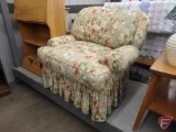Overstuffed upholstered chair with (2) throw pillows