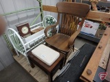 Wood chair and wood table/stool, flip top, with cushion attached by velcro. Both