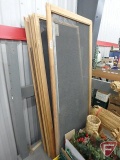 (9) wood framed screens (8) 68inx29in, and (1) 54inx28in. Some screens need repair. 9 pieces