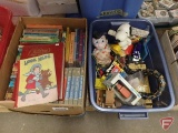 Childrens books and toys, Snoopy plastic phone, Fisher Price Toot Toot pull toy, action figures,