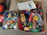 Large assortment of small plastic toys, action figures, cars, and McDonalds plastic trays.