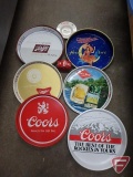 Metal bar trays, Miller, Grain Belt, Schlitz, and Coors, and (2) Coors ash trays.