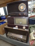 Vintage radios, Admiral, GE, and Airline, (2) rotary desk phones, desk clock, Agfa Shur Shot camera