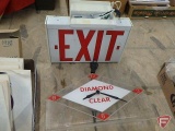 Lighted Exit sign and Diamond Clear wall clock. 2 pieces