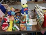 Toys, Joe Camel holder, Donald Duck wobble, WWF squirt toy, metal jumping parrot, Mr. Magoo
