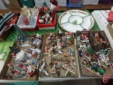 Christmas/Holiday items, village accessories, candle lanterns, snowman canister, table linens,