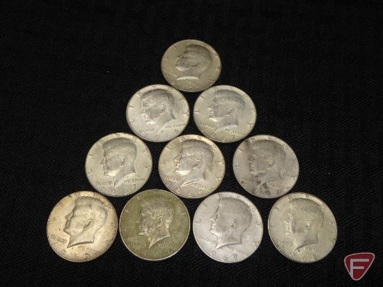 40 percent silver Kennedy half dollars (10) circulated