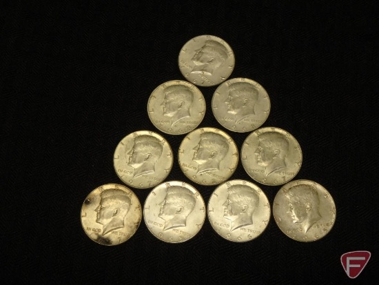 40 percent silver Kennedy half dollars (10) circulated