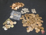 (145) unsearched wheat pennies, (123) pre-1983 Memorial pennies, 1910 Liberty Head nickel,