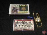 World War II Silver Nickel Set, Army medallion, President of the United States pocket watch, and