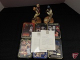 Metal collector card sets in tins, Michael Jordan, Mickey Mantle, Cal Ripken Jr, Willie Mays,