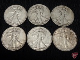 Walking Liberty half dollars, 1945S, VG or better, 1946, VF-XF, 1946D, VF or better,