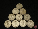 (10) Walking Liberty half dollars, average circulated condition, VG or better