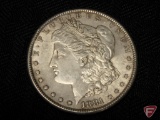 1881 S Morgan silver dollar, heavily toned on the reverse, AU, nice luster