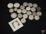 (17) misc date Washington quarters 90percent silver, (2) 1964 90percent silver Kennedy half dollars,