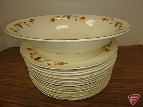 Hall's Superior Quality Dinnerware, Autumn Leaf pattern, serving dish and plates