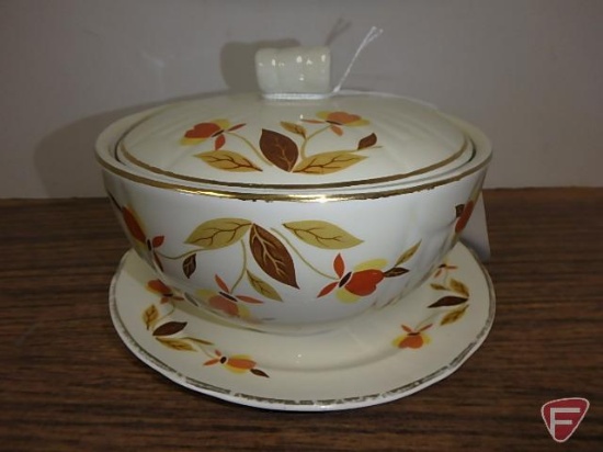 Hall's Superior Quality Dinnerware, Autumn Leaf pattern, sugar with lid and saucer