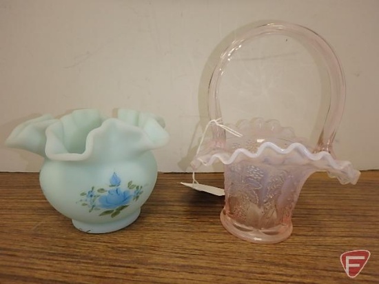 Fenton 8 glass basket and Amason hand painted glass vase