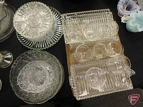 Luncheon plate snack set with cups, and serving dishes, bowls and other plates, not all matching