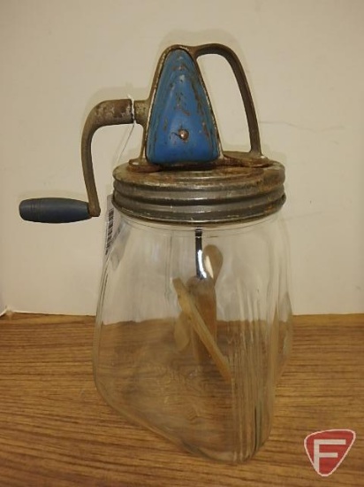 Butter churn, glass and metal