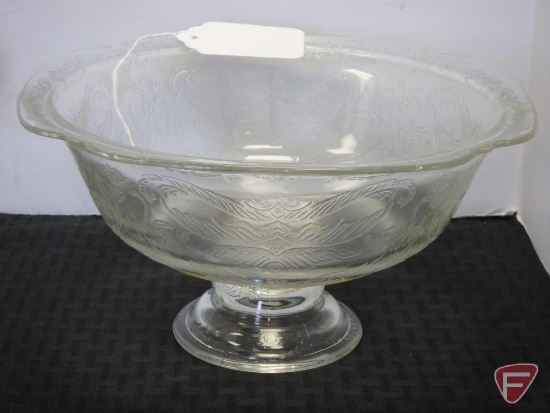 Vintage glass swirl bowl with matching cream and sugar with Florentine pedistle bowl