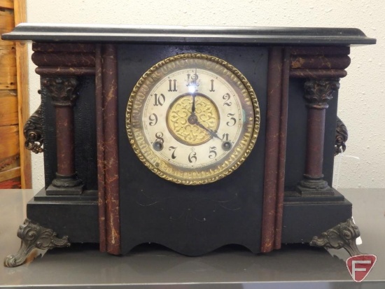 Gilbert mantle clock with key and pendulum