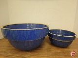 Blue crock bowls, one is Clay City Pottery, both