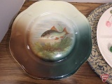 Stoneware R.R.P. No. 12 spongeware pizza platter and Bavaria fish plate, and other plates